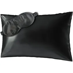 Ailoria BEAUTY SLEEP SET Silk Zipper Pillowcase (40x60) (black) with eye mask, Schlafmaske, Schwarz