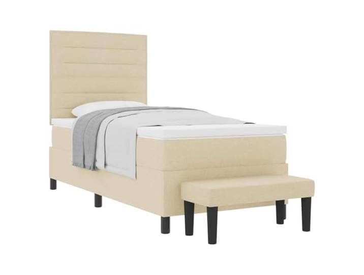 Boxspringbett mit Kopfteil creme 80 x 200 cm Stoff Kopfteil mit 2 Höhen, Taschenfedern, Holz, Tragkraft 140 kg, atmungsaktives Gewebe