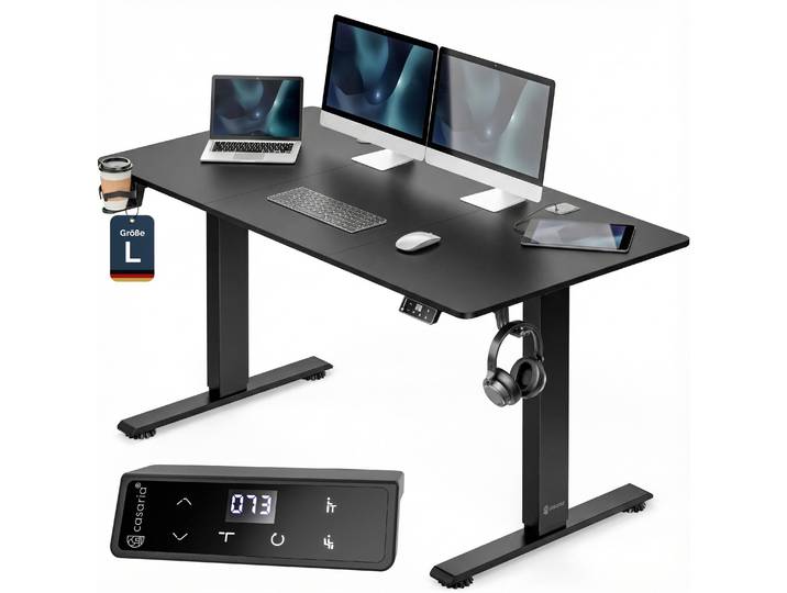 CASARIA® Bureau électrique réglable en hauteur 140 cm aspect carbone