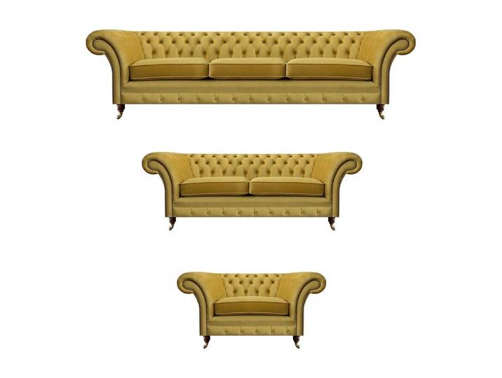 JVmoebel Chesterfield-Sofa Luxuriöses Polstermöbel Set in Gelb von JVMoebel, Set 3 Teile, Made in Europa