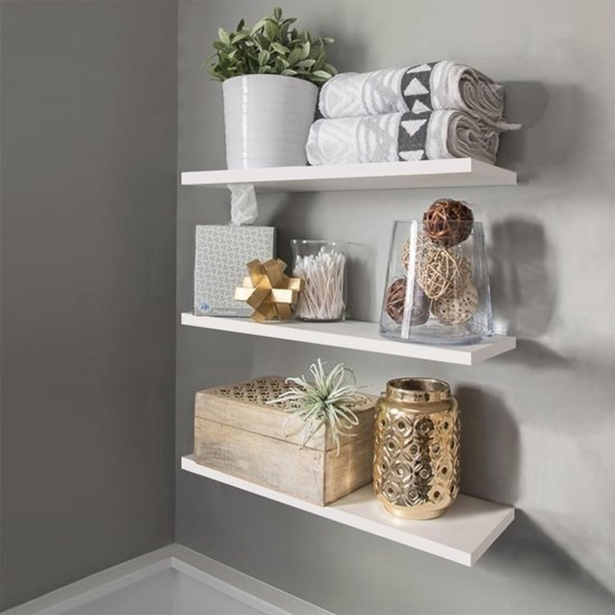 Set van 3 witte zwevende wandplanken voor moderne decoratie
