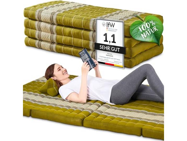 Namasdee Klappmatratze 200x110x8cm mit 100% natürlicher Kapokfüllung (Grün)