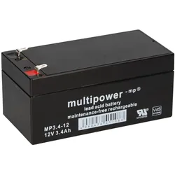 Multipower MP3,4-12 AGM Bleiakku 12V 3,4Ah Faston 4,8 mm für Alarmanlage, Notbeleuchtung & Sicherheitstechnik