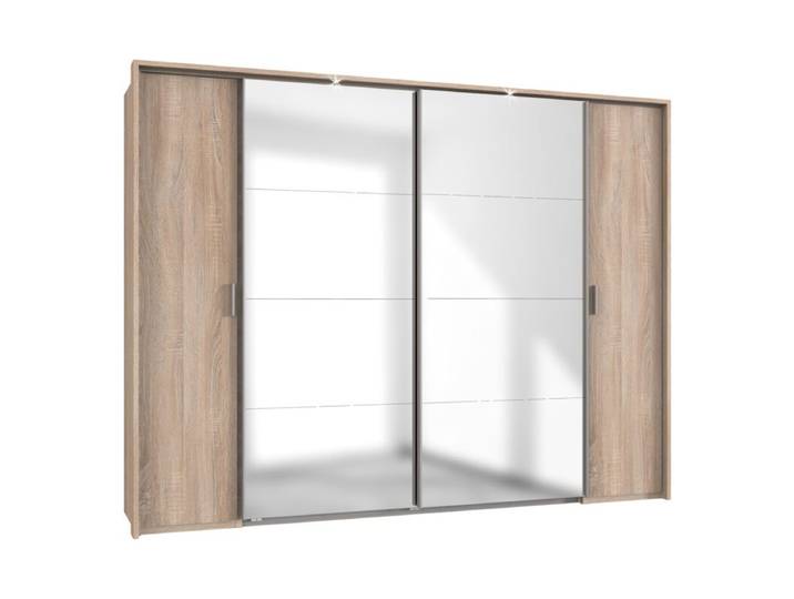 Wimex Lotto Dreh-/ Schwebetürenschrank inkl. Passepartoutrahmen mit LED-Beleuchtung - Eiche sägerau Nachbildung, Spiegelglas Modern, Zeitlos