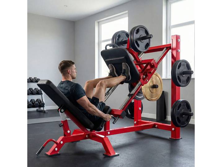 SPORTNOW Presse à Cuisses 455kg Appareil Musculation Réglable Rouge