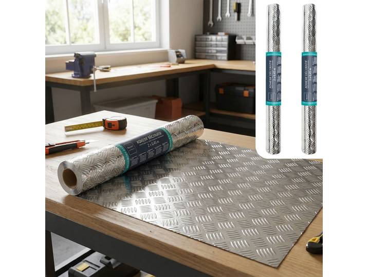 2er-Set Klebefolie in Metalloptik, 45 x 200 cm, silber