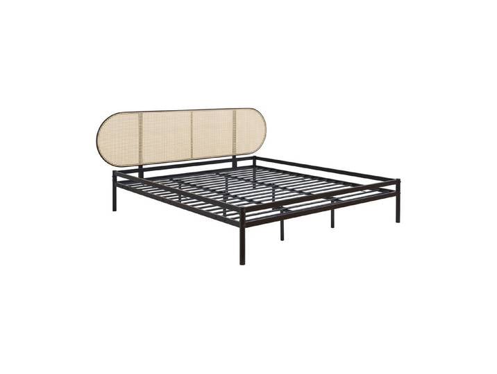 en.casa Metallbett, »Linköping« mit ovalem Kopfteil 180x200 cm Schwarz/Rattanoptik