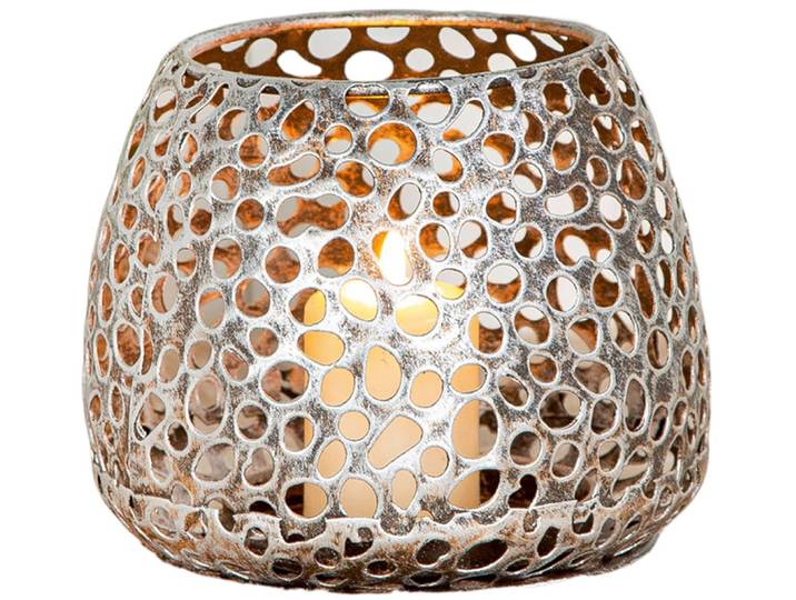 Windlicht CASABLANCA BY GILDE Windlicht Chico antik-silber , silber (silberfarben), B:14cm H:12cm T:14cm Ø:14cm, Metall, Kerzenhalter, Windlicht, Für Teelicht und Stumpenkerze geeignet