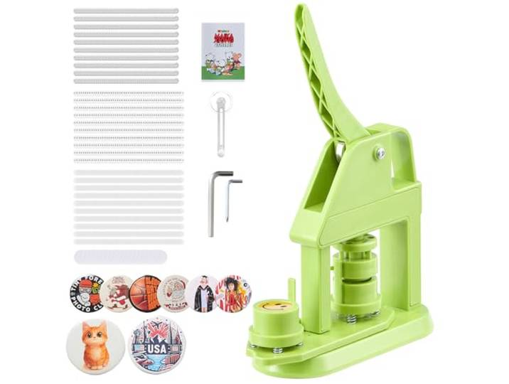 VEVOR Machine à Badge Bouton\, 25 mm\, Presse à Badges en Plastique avec 500 Kits de Badges\, Cutter Circulaire\, Clés Hexagonales\, Poignée Ergonomique\, pour DIY Personnalisation\, Enfants et Adultes\, Vert