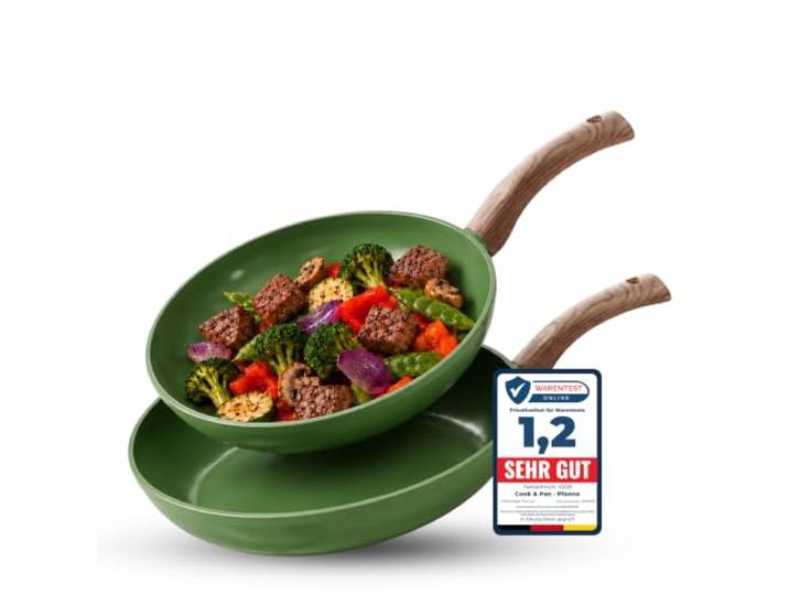 Cook&Pan Pfannenset Induktion - Keramikpfanne PFAS & Teflon frei - 2-teilig Bratpfanne mit [Greenshield] Antihaftbeschichtung - 24/28cm, Non Stick Pan [Spülmaschinenfest] - Grün