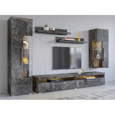 Wohnwand OTTO HOME "India,Breite 245cm moderne Mediawand ohne Beleuchtung", grau (schieferfarben), B:245cm, ABS-Kunststoff, Glas, Holzwerkstoff, Kunststoff, Metall, Kastenmöbel-Sets, Wohnwand, Anbauwand (Set,5-St,...