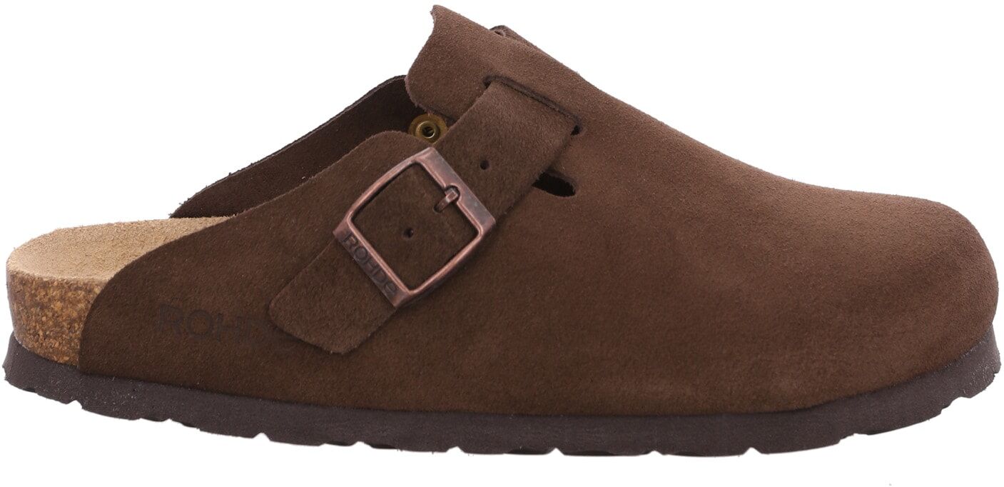 Clog ROHDE "Alba", Damen, Gr. 37, ungefüttert, braun (mokka), Veloursleder, unifarben, Schuhe Clog, Leder Mules, Hausschuh mit leichter Laufsohle in Weite G (weit)