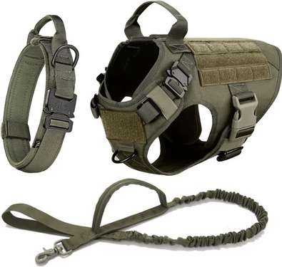 Uplift Curations Tactical Dog Harness With Leash Heavy Duty Military Style Training Vest For Large Dogs m green Set