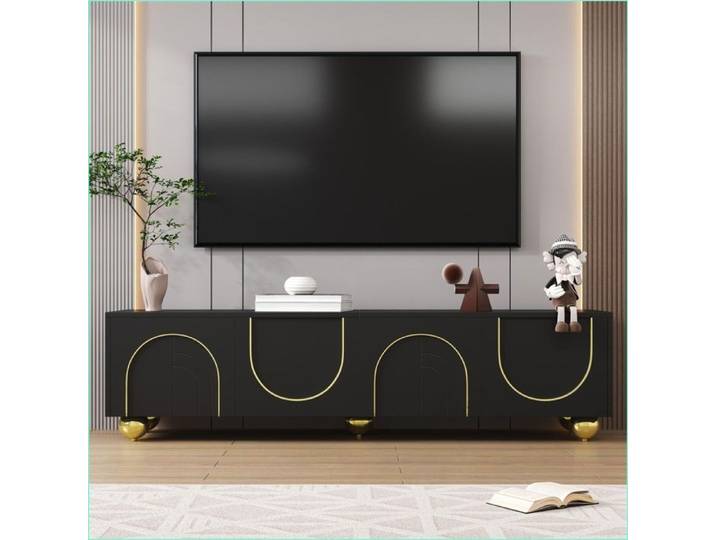 Meuble TV & Divertissement - Lowboard Luxe Portes Or + Poussoir - Noir