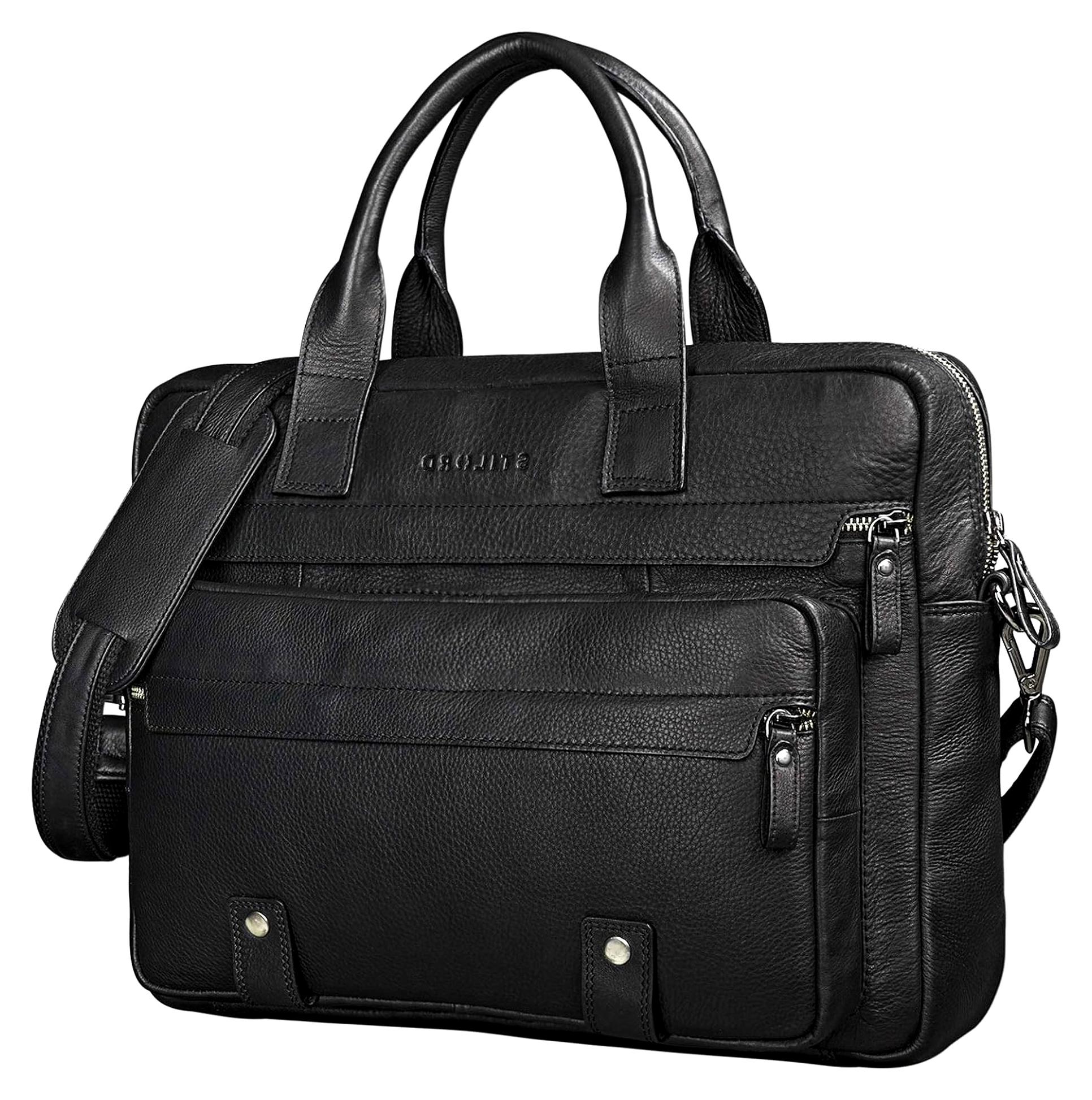 Leander Umhängetasche aus Leder Groß für Arbeit und Business für Herren und Damen, 15,6 Zoll Laptoptasche, Rindsleder, schwarz