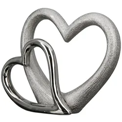GILDE Porzellan Skulptur Double Heart - silber