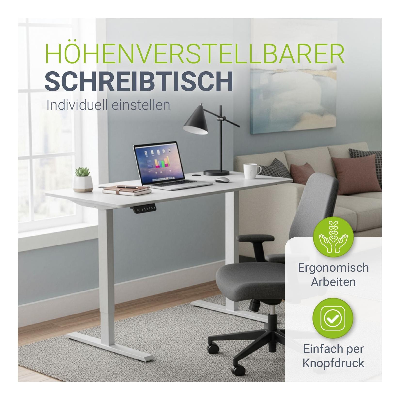 Juskys Höhenverstellbarer Schreibtisch Office Stand 140x60cm - elektrisch, Memory-Funktion - Weiß