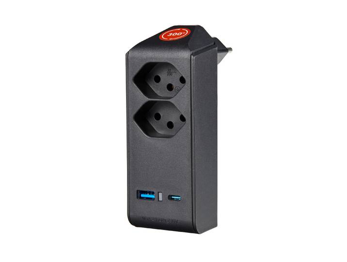 Brennenstuhl Abzweigstecker 2x T13 + USB A/C schwarz