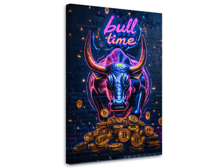 Feeby Leinwandbild AI Stier Bitcoin 70x100cm, Lila, Pop-Art, Rechteckig, 70x100 cm, Bilder & Rahmen, Bilder, Leinwandbilder
