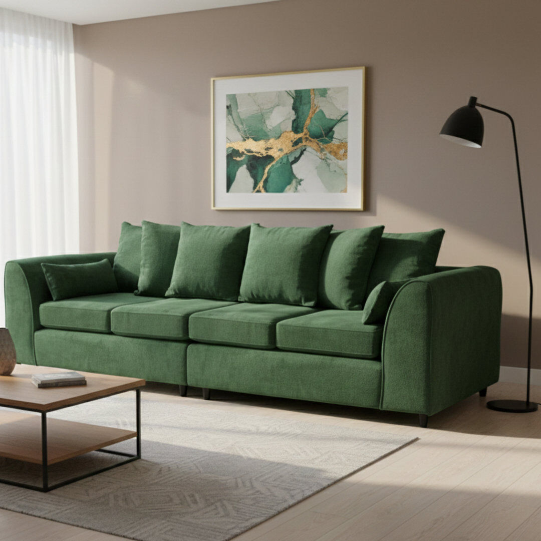 Metro 4 Seater Chenille Sofa Green 90cm H X 250cm W X 90cm D