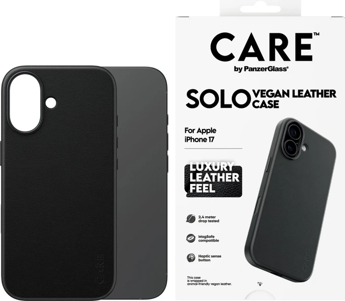 PanzerGlass CARE Hülle Apple iPhone 17 SOLO MagSafe schwarz veganes Leder