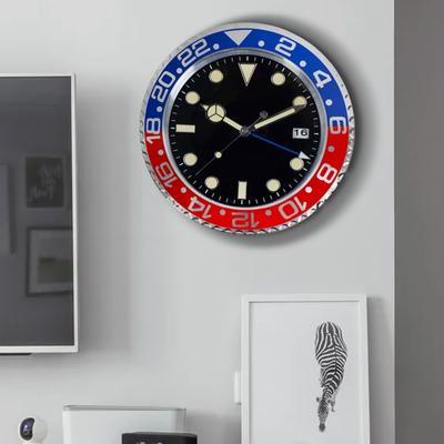 Discount Dollar Deals European Style Minimalist Quartz Clock, Metal Modern Luminous Wall Clock, Living Room Decoration Creative red blue