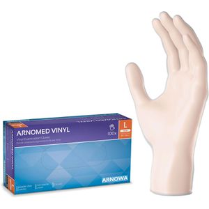 Arnomed Einmalhandschuhe Vinyl, transparent, 100 Stk, Vinyl, chemikalienbeständig, lebensmittelecht, Größe L, 100 Stück