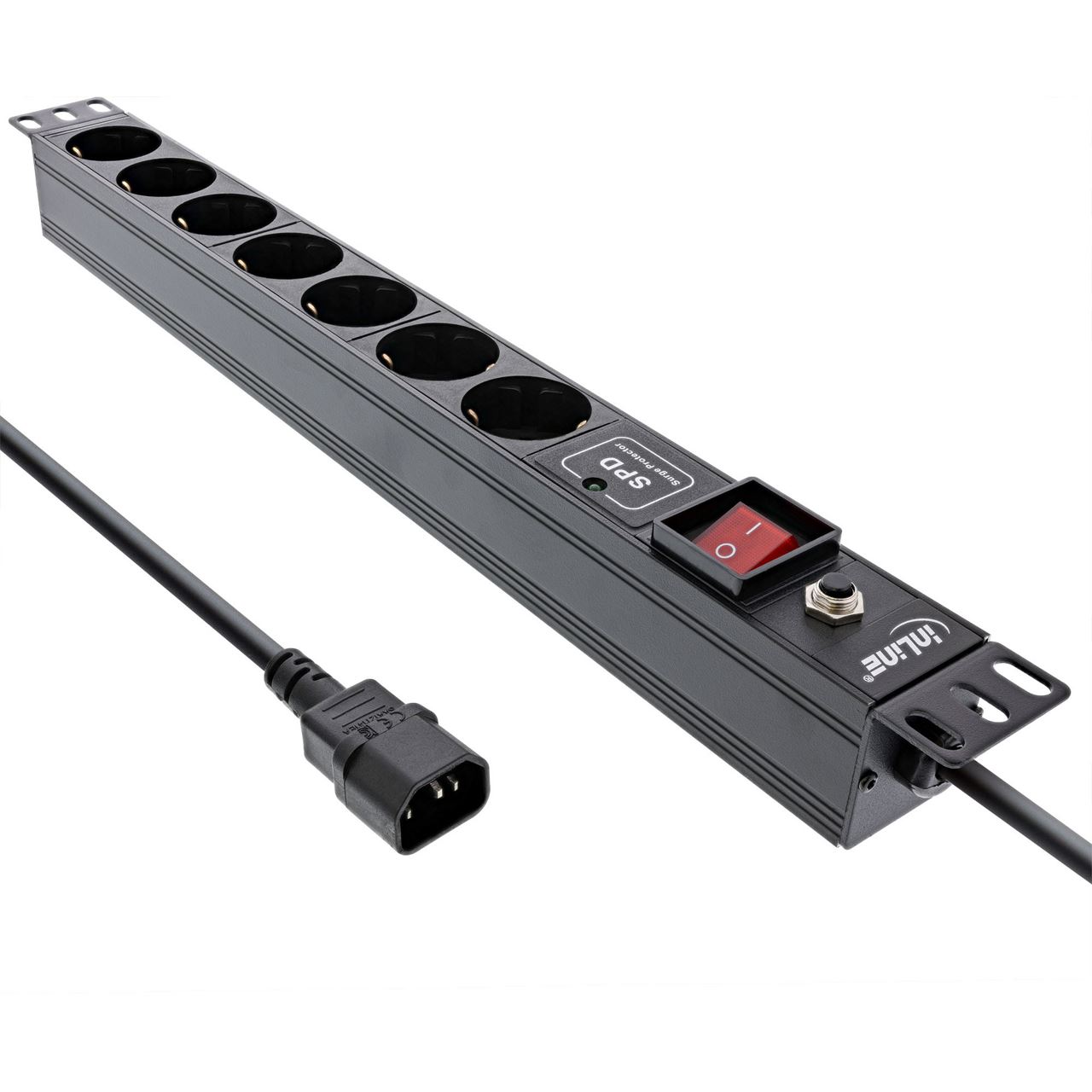 2.00m InLine Strom 19" Steckdosenleiste Schutzkontakt Schwarz 7 (16427S)