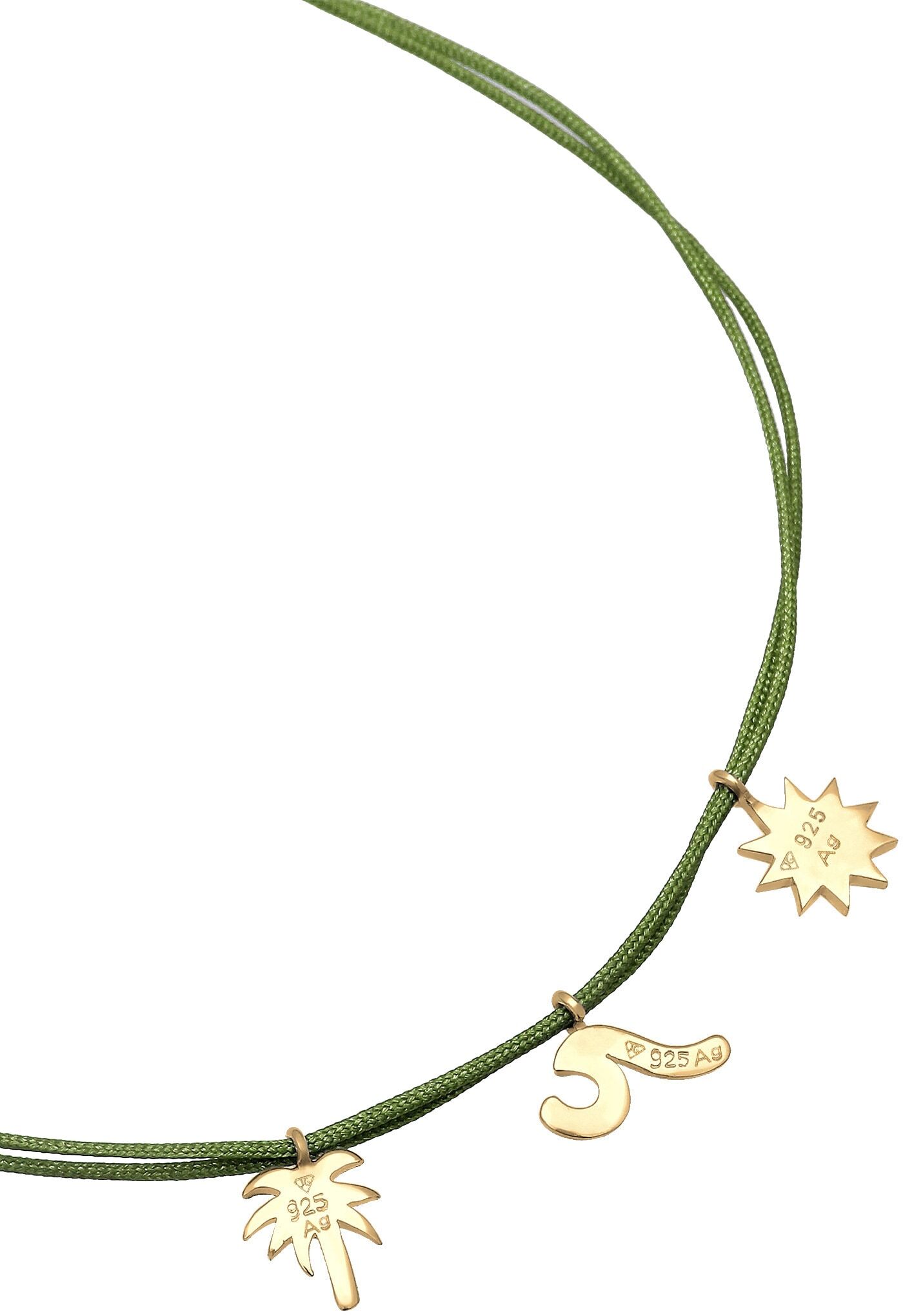 Fußkette ELLI "Fußschmuck Palme Beach Boho Strand Nylon Bändchen 925 Sterling Silber" Gr. 22, gold, Fußketten, Damen, Silber 925 (Sterlingsilber), Fußkette