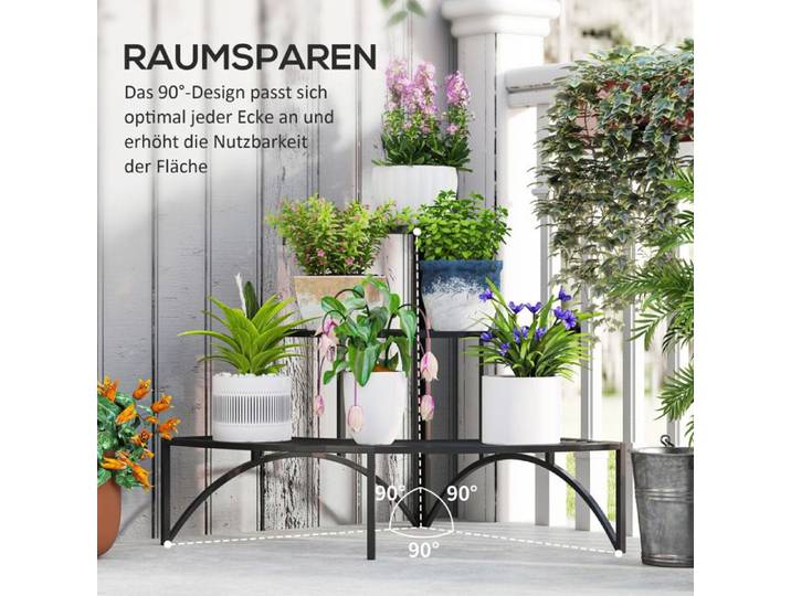 Étagère d'Angle pour Plantes Porte Plante Métal 3 Niveaux Présentoir Pot de Fleur Salon Balcon Noir