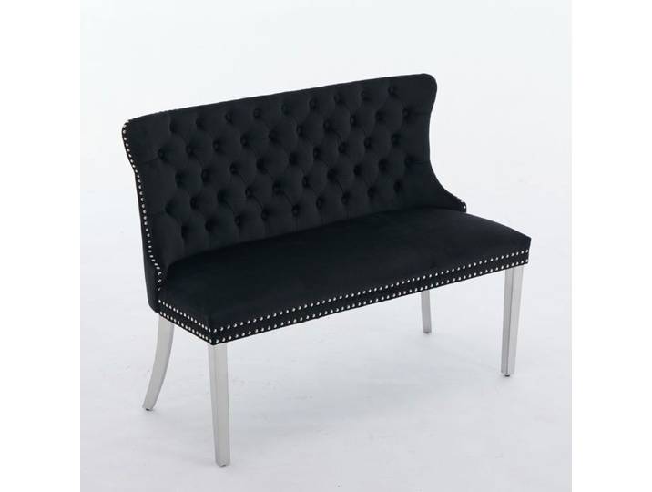 Banquette de Salle à manger 2 Places en Velours avec Pieds Argenté - Banc de Repas Capitonnant de Luxe - en Acier Inoxydable - Noir