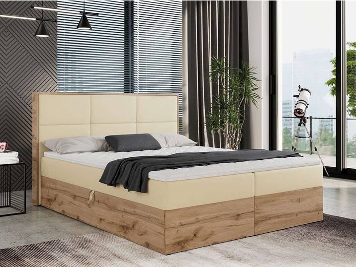 DB-Möbel Boxspringbett ANTONIO Doppelbett, mit Eiche Holzrahmen, Multipocket-Matratze