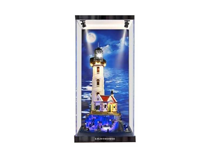 HCAEIOFJ Transparente Acryl-Vitrine für Lego Ideas 21335, anwendbar für motorisierte Leuchtturm-Displayboxen, Geschenk (nur Vitrine) (Hintergrund + Oberlicht)