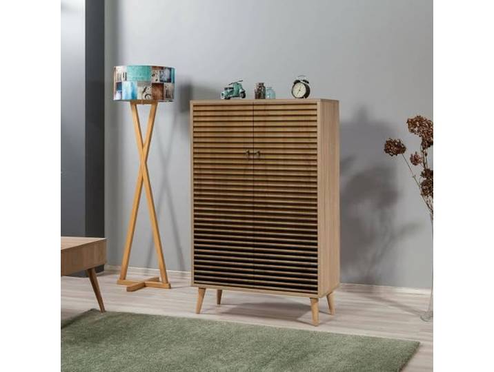 Dmora Sideboard Proxima 80x36x127 cm Braun, 3 Regale, 2 Türen