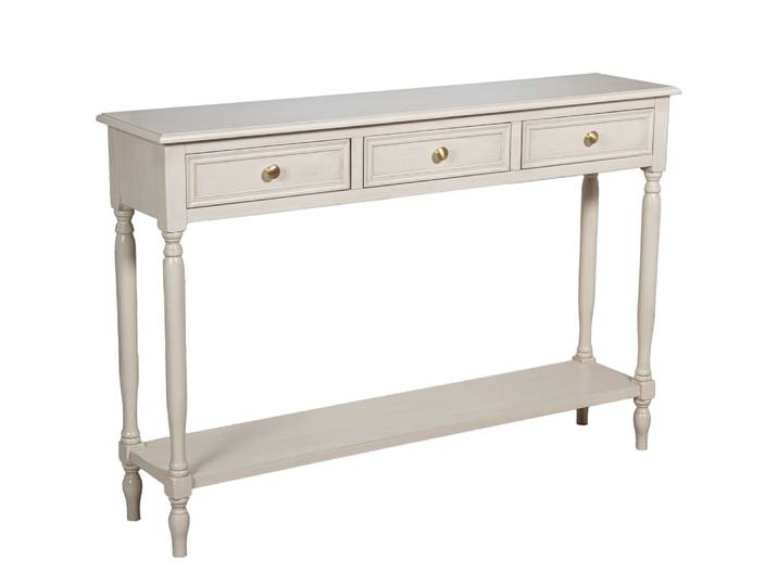 Console classique en bois blanc 3 tiroirs 120x28x81cm