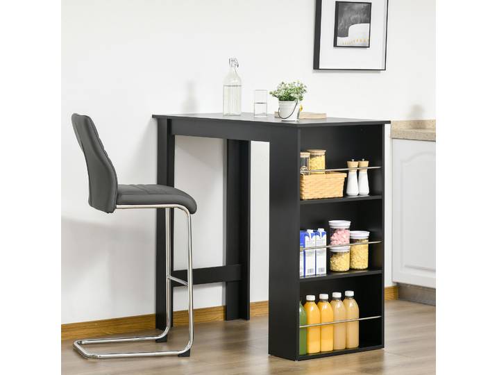 HOMCOM Table Bar Haute Cuisine 3 Étagères Noir 112x57x106cm