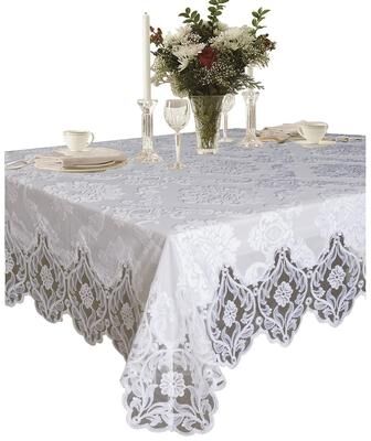 Violet Linen Deluxe Elegant Velvet Lace Sheer Floral Pattern Tablecloth
