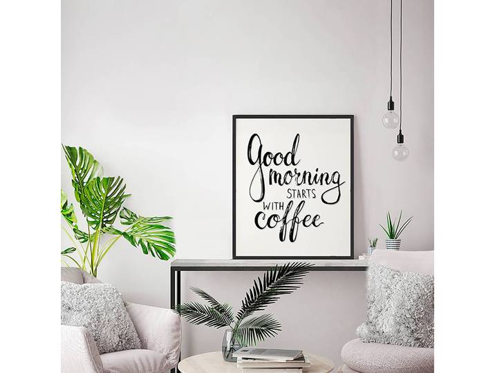 Bild Good morning starts with coffee Rahmen: Massivholz Buche, lackiert Abdeckung: Plexiglas Multicolor 52 x 62cm