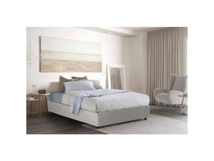Dmora - Lit Queen Size Arbo 205 x 135 x h32 cm blanc Panneau effet bois et Similcuir