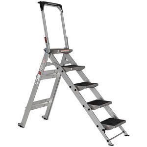 Euroline Klapptritt Nr. 334, 3340005, aus Aluminium, fahrbar, einseitig begehbare Klapptreppe, mit 5 Stufen & Bügel