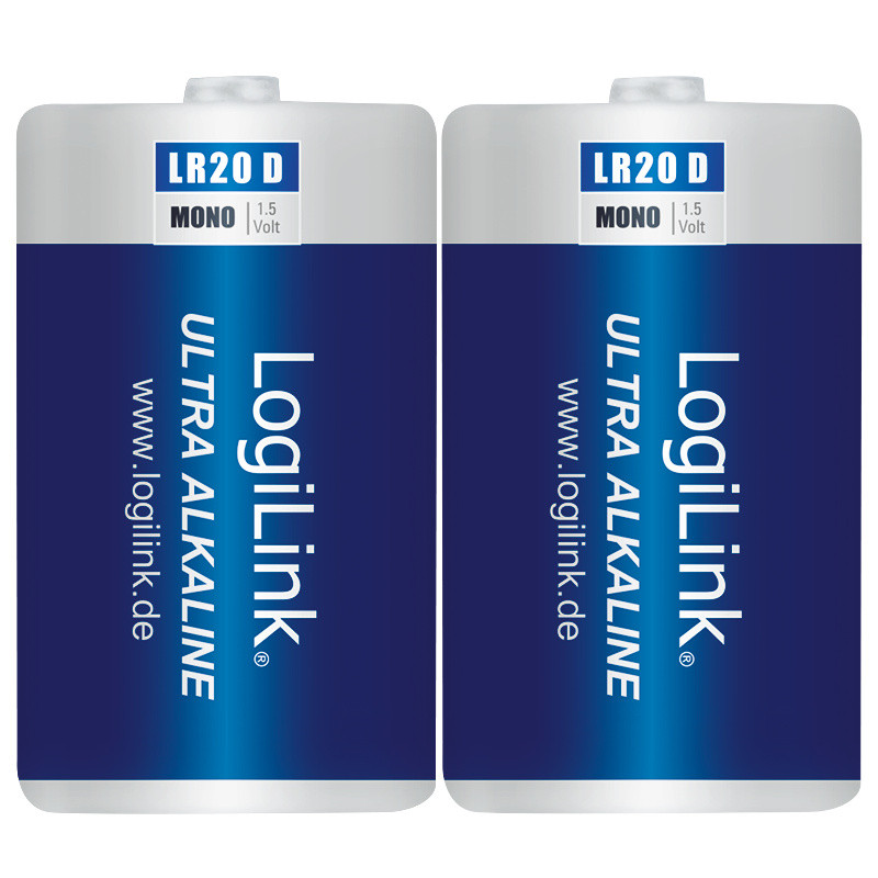 LogiLink Ultra Power Alkaline batterij LR20 1,5V mono verpakking van 2 stuks