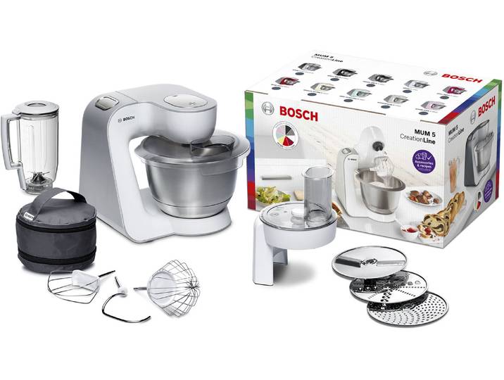 BOSCH Küchenmaschine Serie 4 MUM58L20, Durchlaufschnitzler, Mixer, grau , silber (silberfarben), B:28cm H:28,2cm T:27,1cm, Küchenmaschinen, 3 Scheiben, Schüssel, Knethaken/Rühr-/Silikonbesen, spülmaschinenfest, Küchenmaschine