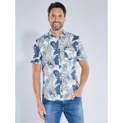 engbers Herren Gemustertes Kurzarmhemd mit Brusttasche Blau regular Haifisch - 4XL