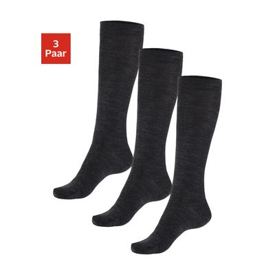 Kniestrümpfe BENCH. "Damen Wollkniestrümpfe uni weicher Abschluss", Damen, Gr. 35-38, grau (3x anthrazit), Elasthan, Polyamid, Wolle, unifarben, Socken Kniestrümpfe, Damenkniestrümpfe mit wärmender Wolle