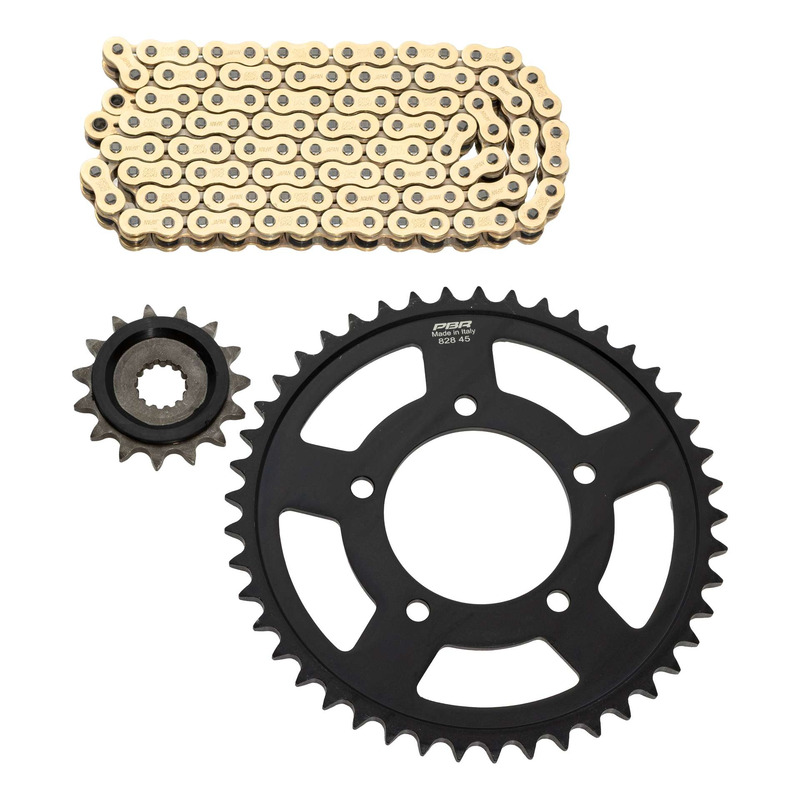 Kit chaîne EK/PBR 15x45-110m chaîne 525 SRX2 or couronne acier Suzuk