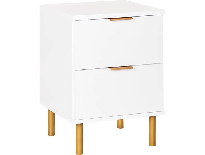 BELIANI Nachttisch Weiß Faserplatte mit 2 Schubladen Goldene Griffe Helle Holzfüße Modernes Retro-Design Nachtkommode Nachtschrank für Schlafzimmer