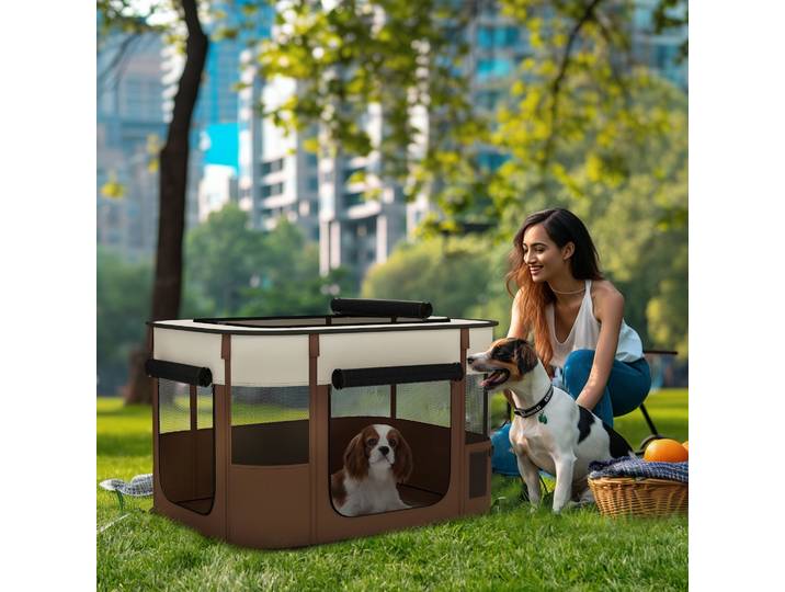PawHut Parc Portable Chiens Chats Tissu Oxford 84x64x53cm Marron