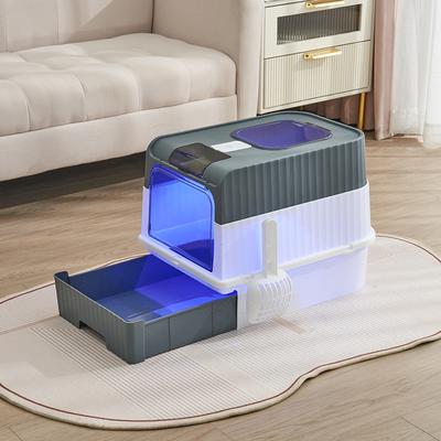 Youfap Market Fully Enclosed Spill Proof Deodorant Cat Toilet, Pet Litter Box Kitten Anti Splash, Plastic Sandbox Bedpan gray