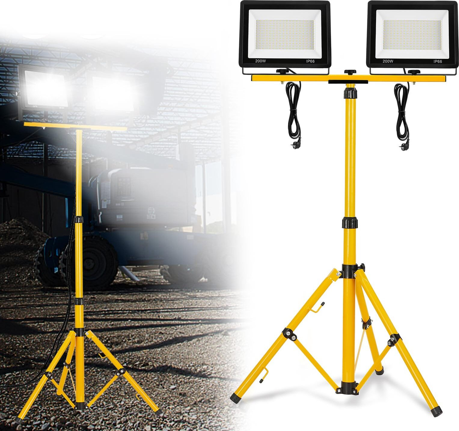 JOIEYOU LED bouwlamp met statief, 2 x 200W, IP66, koelwit
