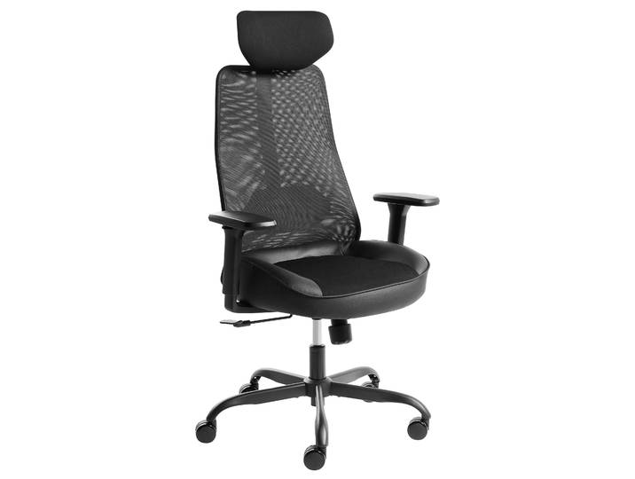 BELIANI Bürostuhl Schwarz Mesh Höhenverstellbar Drehbar Bremsbare Rollen mit Armlehnen Wippfunktion Verstellbare Lenden- & Kopfstütze Modern